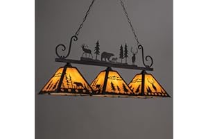 TOCHIC Tiffany Pool Table Light, 3 Lights Vintage Dining Room Chandelier Kitchen Island Light Fixture, Rustic Farmhouse Billiards Table Lamp for Game Room, Billiard Room, Cabin, 48" L