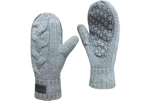 Jökulríki Touchscreen Mittens for Women Sherpa Lined Cold Weather Chunky Cable Knit Mitt