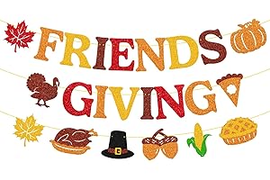 YOYMARR Friends Giving Banner Thanksgiving garland Fall Maple Leaves Pumpkin Pie Turkey Autumn Harvest Theme Thanksgiving Day Party Supplies Glitter Friendsgiving Decoration