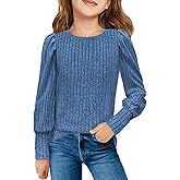 Haloumoning Girls Puff Long Sleeve Shirts Kids Fashion Ribbed Knit Tops Blouse 5-14 Years