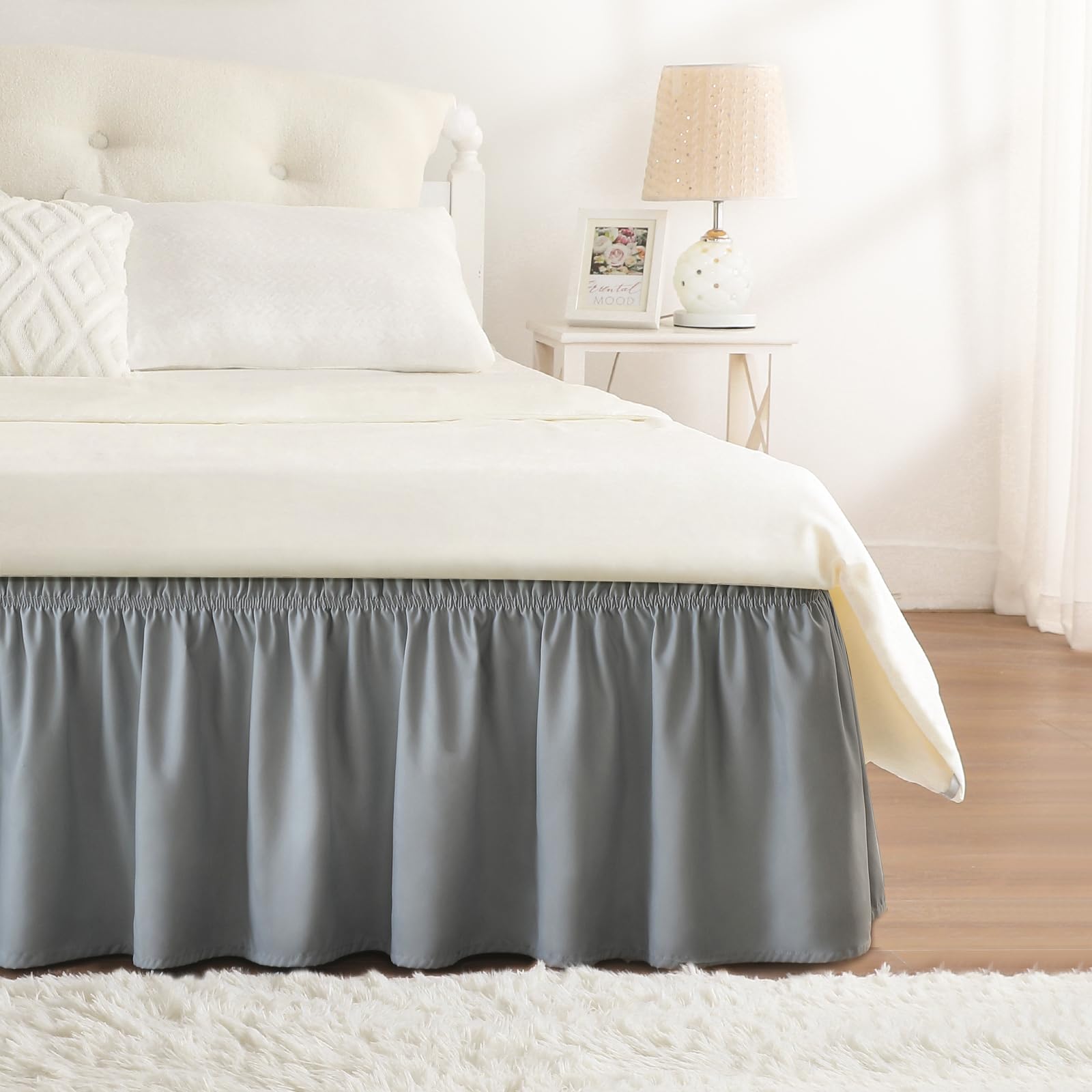 RIMELA Grey Bed Valance Sheet King Elasticized Bed Skirt Easy to Install - Soft Brushed Polyester - 38 cm Drop - (150 x 200 cm)