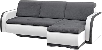 Meublo Petit Canape D Angle Convertibles 3 Places Tissu Simili Cuir Vero I Gris Fonce Blanc Canape D Angle Droit Amazon Fr Cuisine Maison