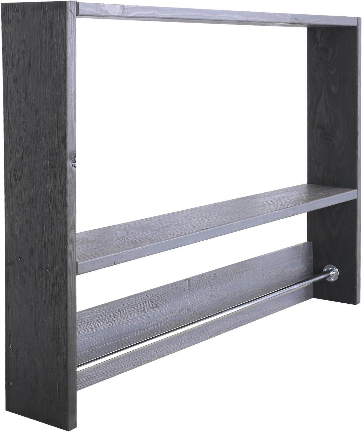 ArtMaison.ca HobbitHoleCo Wall-Mounted Towel Rack with Rod and Shelf, 31.5 24-Inch, Outer Portion Black and Inner Wood is Gray
