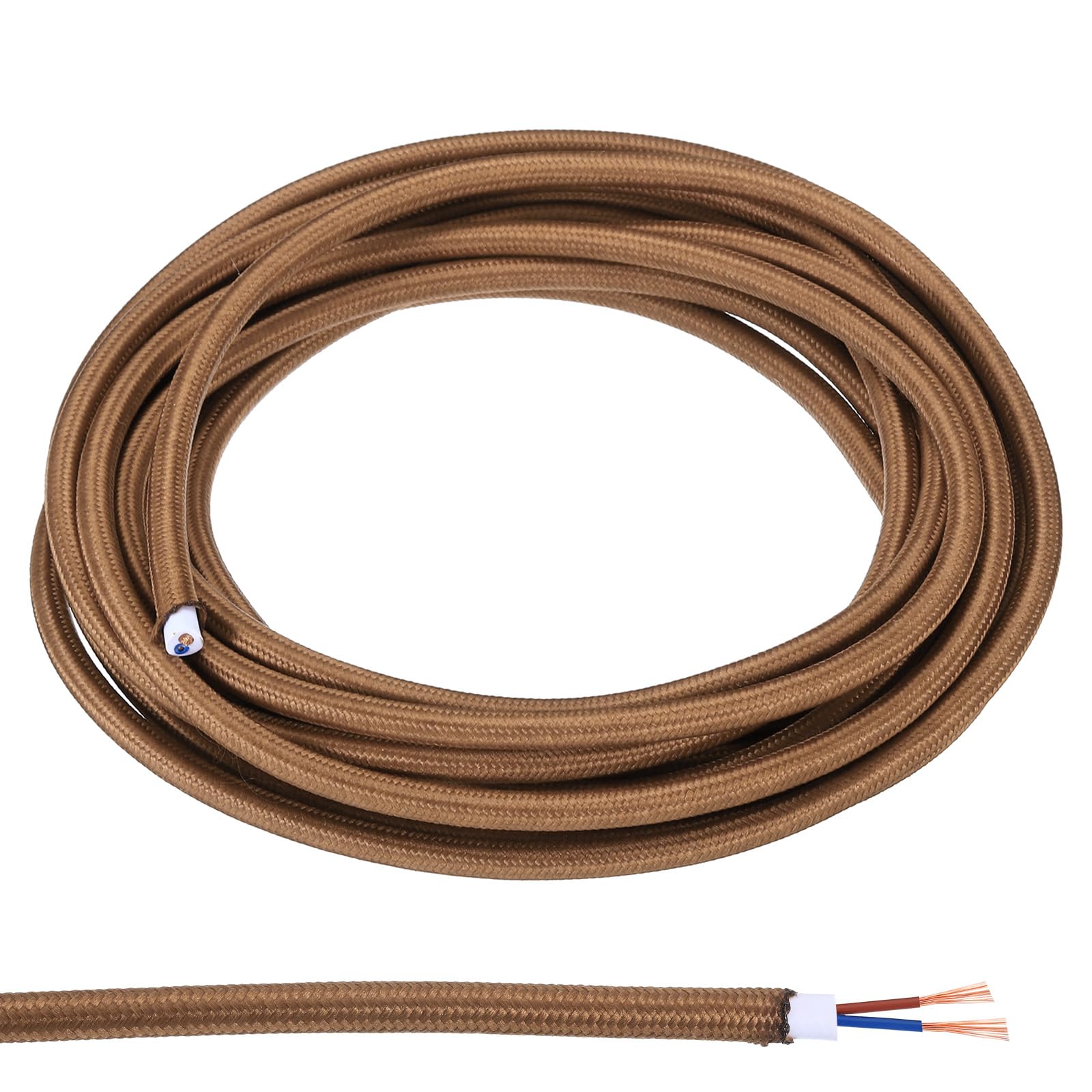 PATIKIL Fabric Cloth Covered Round Wire, 16.4ft 18AWG 2 Core Vintage Woven Electrical Cord for Pendant Light DIY Project, Brown