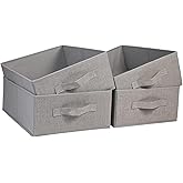 JAKAGO Fabric Storage Bins set of 4 Rectangle Storage Baskets with Handle Foldable Closet Organizer for Clothes Towel bedding Books Collapsible Clothing Container for Shelves Bedroom(Gray Low)