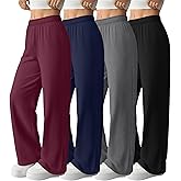 Velvelhall 4 Pack Womens Wide Leg Sweatpants Baggy Casual High Waisted Lounge Pants Drawstring Workout Joggers with Pockets