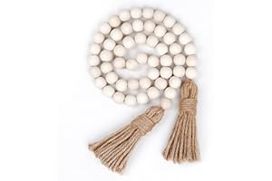 RAMIRABI Wood Bead Garland Farmhouse Beads with Tassels,Farmhouse Tassel Garland Country Wall Hanging Decor Prayer Beads(39 inches/Nature)