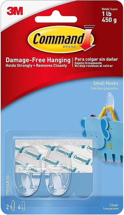 Command Small Hooks with Clear Strips Pack of 2 4 Strips Transparent Indoor