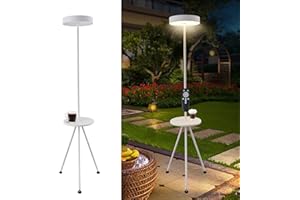 AIDENOEY Outdoor Floor Lamp 100% Solar Powered,Outdoor Solar Lanterns with Wireless Remote Control,Weatherproof Outdoor Floor Lamp with Table,for Patios, Decks, Outdoor Spaces (White)