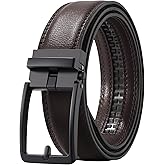 AWAYTR Men Ratchet Genuine Leather Belt - Adjustable Casual Dress Belt for Jeans with Slide Buckle