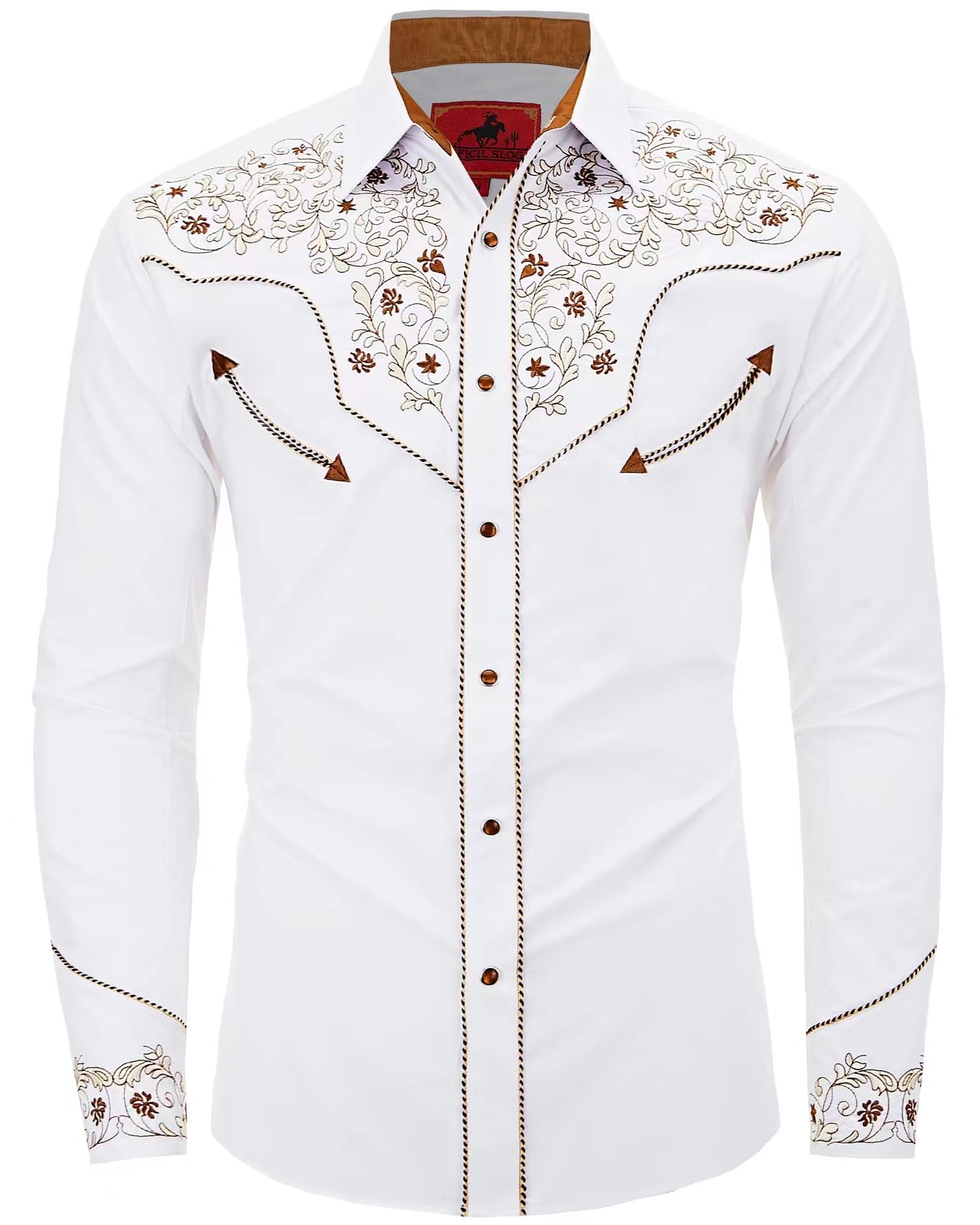 Photo 1 of (large) DIFICIL SLOG Men's Western Cowboy Shirt Embroidered Long Sleeve Casual Button Down Shirt White