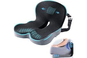 Mosxoed Seat Cushion for Truck Driver, Memory Foam Truck Seat Cushion with Adjustable Strap – Ergonomic Back Support & Sciatica Relief for Long Drives, Semi Truck Accessories