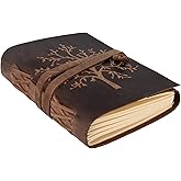 moonster Leather Journal Lined Notebook - Embossed Tree of Life Journal for Women, 7 x 5 Inch Diary Drawing Notebooks with Lined Diary Paper - College Ruled Leather Journals for Women - 400 Pages