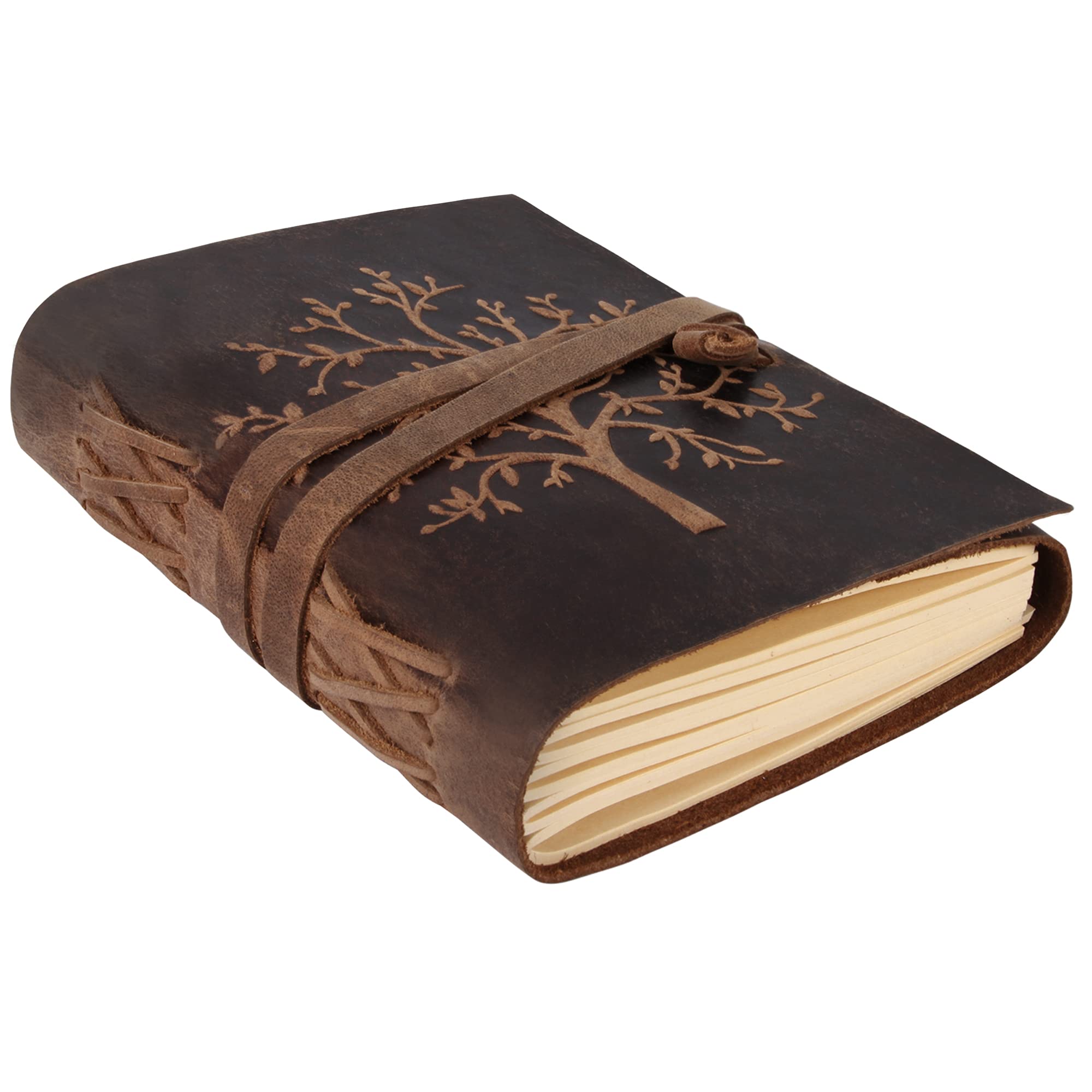 moonster Vintage Leather Journal Notebook – Embossed Tree of Life Diary for Journaling, Writing & Notes – Handmade and Refillable Diary - 400 Pages Collage Ruled Lined Paper, 7x5