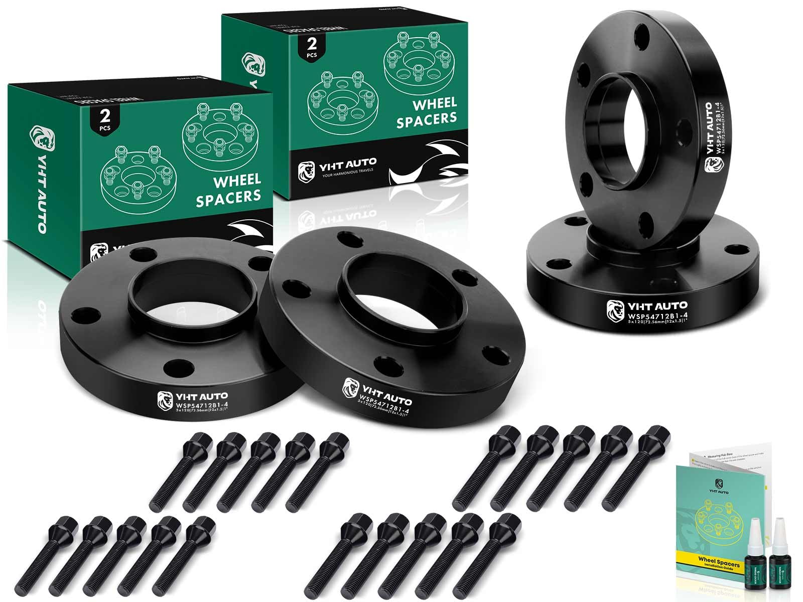 Photo 1 of YHTAUTO 5x120 Hub Centric Wheel Spacers 1 inch Compatible with 1974-2016 BMW 1/3/5/6/7/8/M3/M5/M6/Z3/Z4/Z8 Series, w/ M12x1.5 & 10.9 Grade Studs, 72.56 mm Hub Bore 5 Lug 4PCS Black Wheel Spacer
