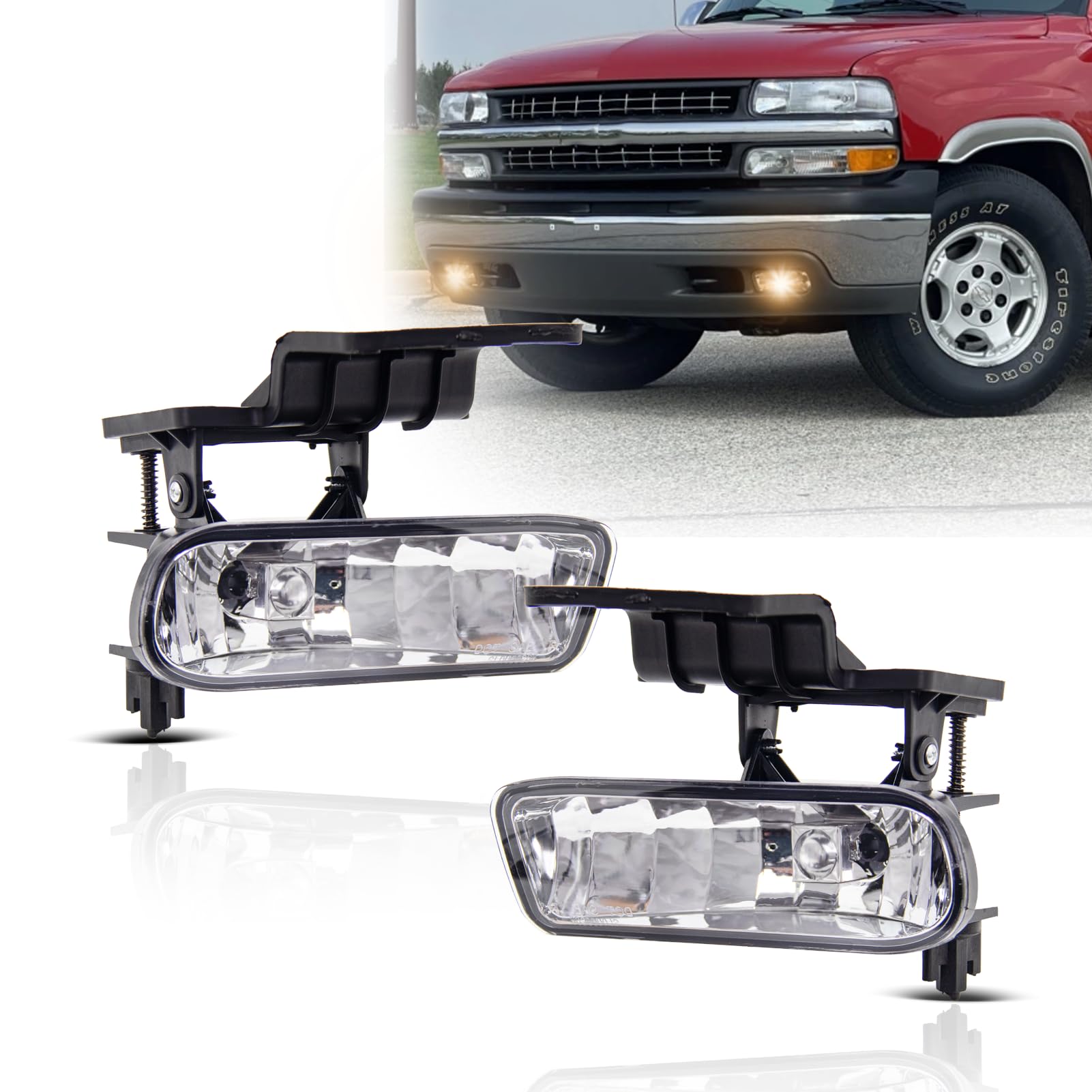 Photo 1 of SPIEGEER Fog Lights Assembly for 1999 2000 2001 2002 Chevy Silverado Replacement Kit for 2000 2001 2002 2003 2004 2005 2006 Chevy Suburban/Tahoe 880 12V 27W Halogen Bulbs ?Clear Lens