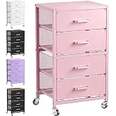 Smoproper 4-Drawers Metal Rolling Cart, Utility Storage Cart with Wheels | Metal Mesh Snack cart, Suitable for kitchens, bathrooms, offices, dormitories, art studios, and other places, Pink