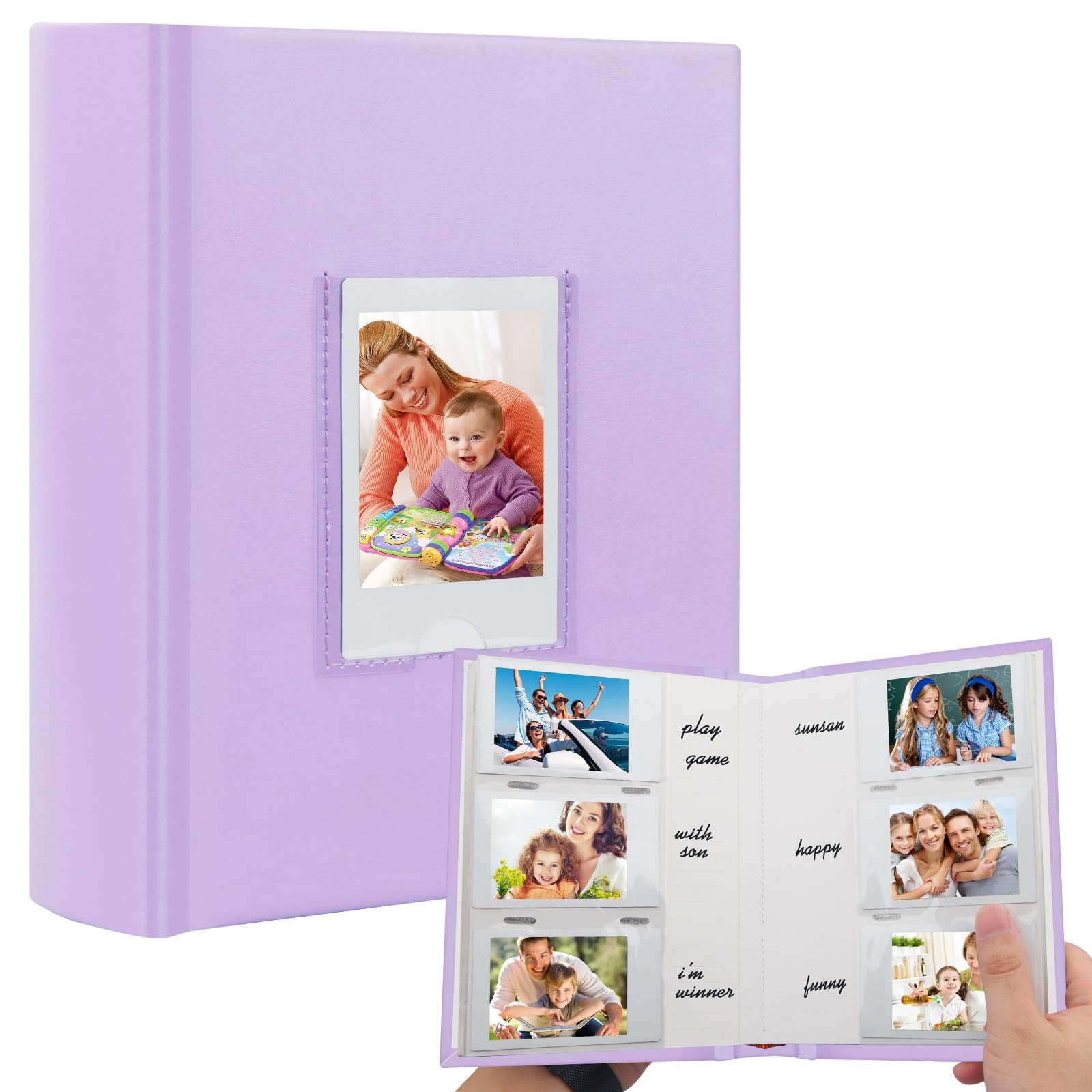180 Pockets Photo Album for Fujifilm Instax Mini 12 11 9 8+ 8 7s 99 40 Evo Camera, Front Window, Photo Book with Writing Space for Polaroid 3 Inch Instant Film,K-pop Photocards (Purple)