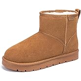 HORMAUWORD Snow Boots for Women, Warm Women's Mini Boots, Genuine Suede Winter Booties with Stretch Wool Insole, Fashion Anti-Slip Short Ankle Booties