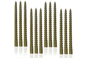 LPUSA Olive Grenn Tall Taper Candles Spiral Candle Sticks,Unscented Pastel Candle for Holiday,Wedding and Home Decoration,10inch,12 Pack(E-Olive)