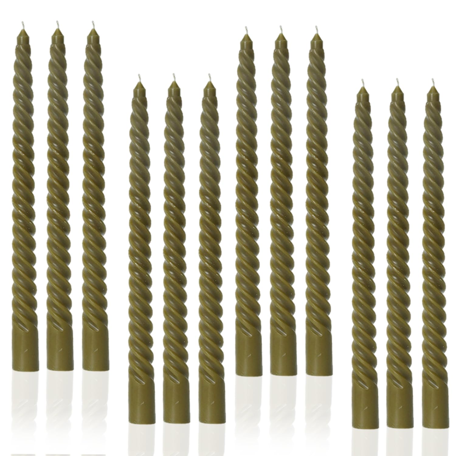 Photo 1 of LPUSA Olive Grenn Tall Taper Candles Spiral Candle Sticks,Unscented Pastel Candle for Holiday,Wedding and Home Decoration,10inch,12 Pack(E-Olive)
