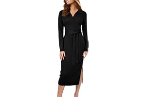 Arach&Cloz Women's Wool Blend Side Slit Polo Sweater Dresses 2025 Fall Business Casual Outfits