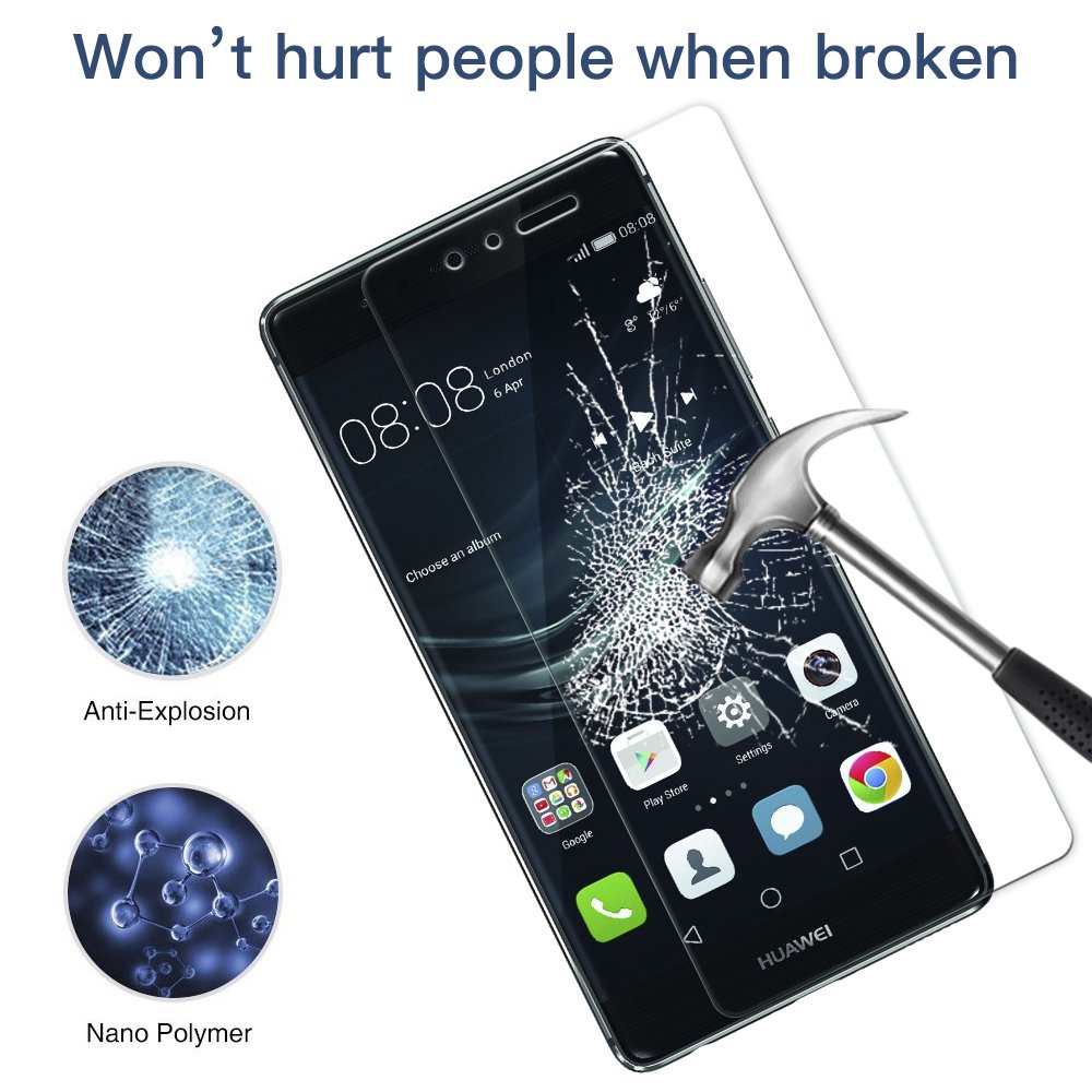Panzerglas Schutzfolie für Huawei P9 - [2 Stück]Senisttech Huawei P9 Panzerglasfolie - 9H Härte Displayschutzfolie, Ultra Kristallklar 99% Transparenz-Schutz vor Kratzen, Öl, Bläschen