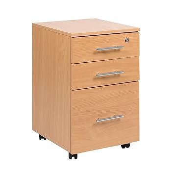 Mt Products Mobile 3 Drawer Lockable Oak Under Desk Rolling