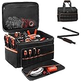 Heavy Duty Tool Bag 17-Inch Large Capacity, 20 Pockets, Men & Women, Soft Handle Wide Mouth Open Top, Adjustable Strap, Porta