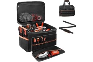 Heavy Duty Tool Bag 17-Inch Large Capacity, 20 Pockets, Men & Women, Soft Handle Wide Mouth Open Top, Adjustable Strap, Porta