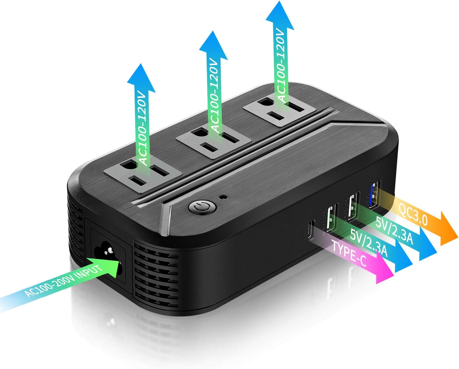 Voltage Converter 2300W Power Step Down 220V to 120V Universal Travel Adapter Power Converter Power Transformer w/3 AC outlets 3USB Ports 1 Type-C International Plug Converters Over 180 Countries: Home Audio & Theater