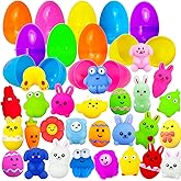 50 Pack Easter No Prefilled Eggs with Mochi Squishy Toys, Kawaii Squishy Toy for Easter Theme Party Favor, Easter Eggs Hunt, Basket Filler, Classroom Prize Supplies