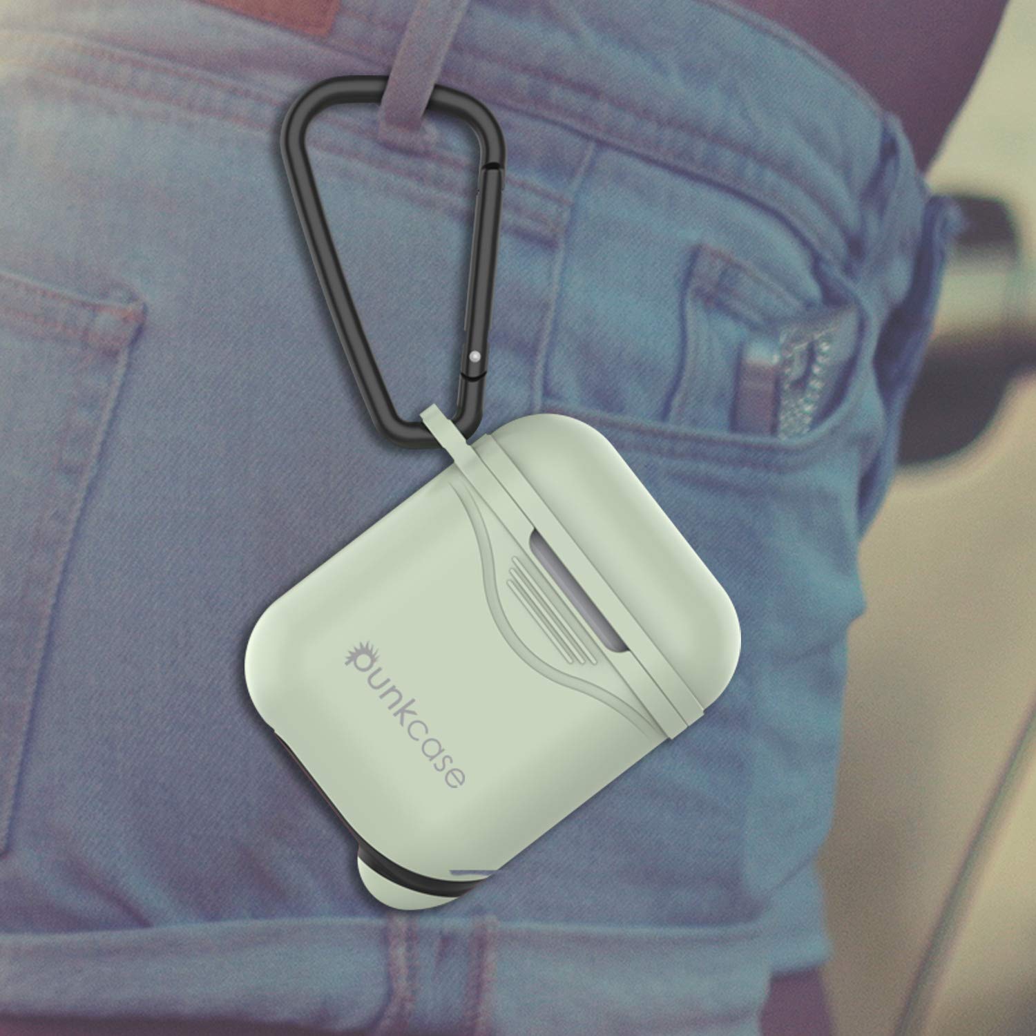 Punkcase Airpod Case with Keychain Carabiner | Protective Silicone Cover Compatible W/Apple Airpods [Shockproof] Protects Your Airpod Charging Case from Scratches & Your Airpods from Damage (Mint)