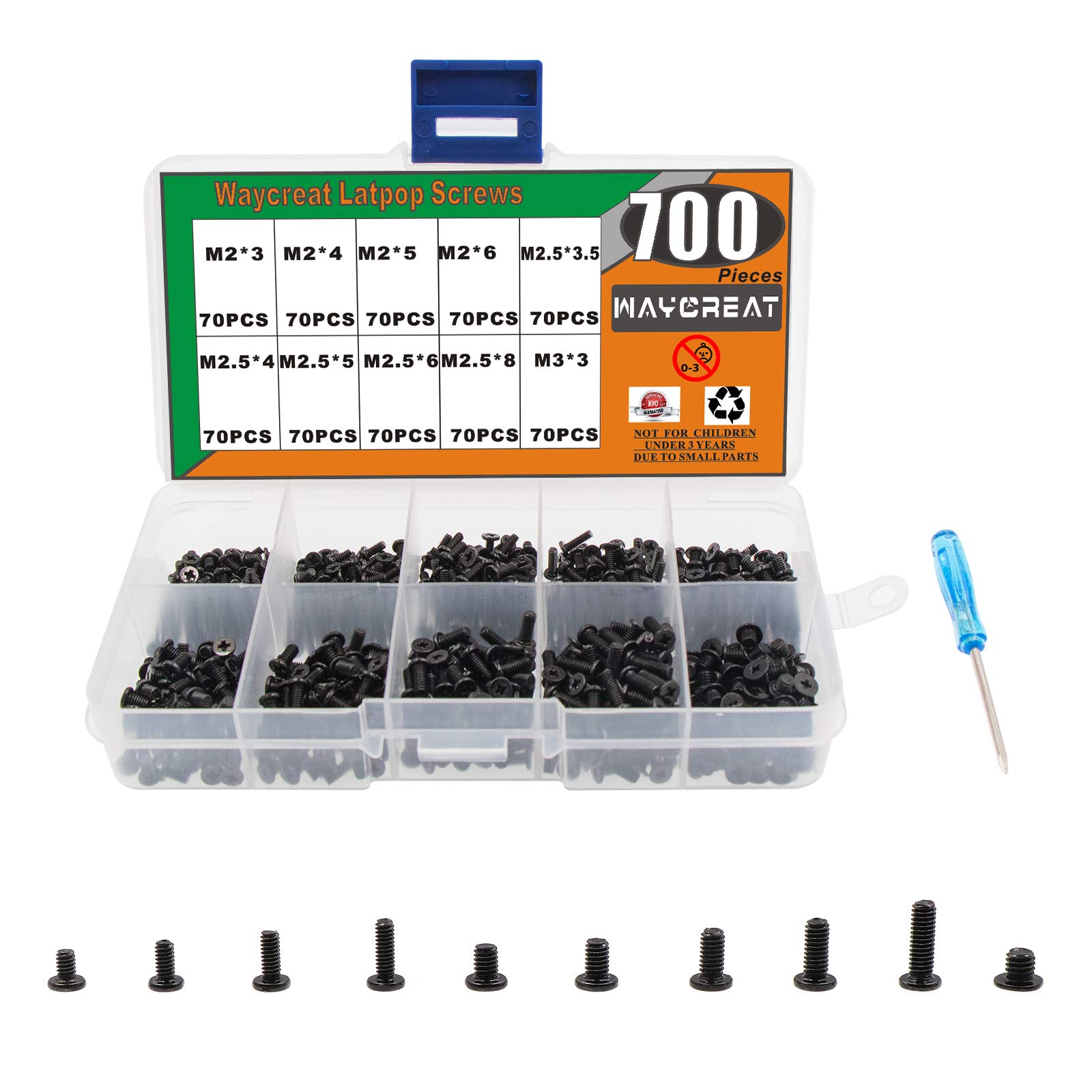 Waycreat 700pcs M2 M2.5 M3 Laptop Computer Screws Kit Set for SSD IBM HP Dell Lenovo Samsung Sony Toshiba Gateway Acer Hard Drive SATA, (10 Size)