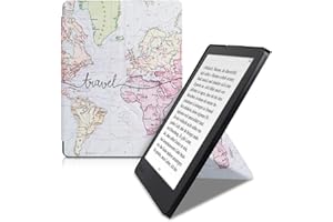 kwmobile Origami Case Compatible with Kobo Aura H2O Edition 2 - Case Slim Premium PU Leather Cover with Stand - Travel Black/Multicolor