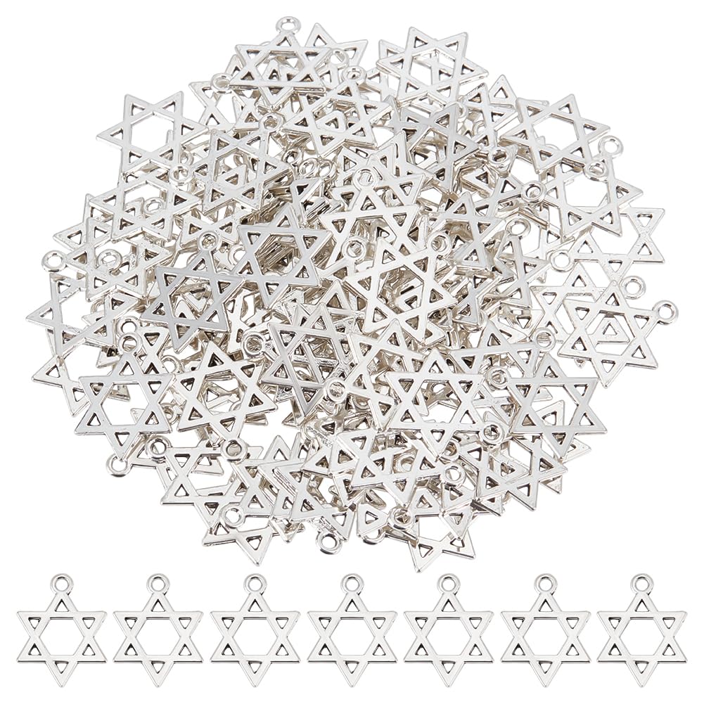 SUNNYCLUE 1 Box 100Pcs Star of David Charms Six Point Star Charm Tibetan Silver Alloy Retro Magen David Star Magic Hexagram Charm for Jewellery Making Charms Supplies DIY Necklace Bracelet Earring