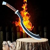 Hand Forged Ancient Egyptian Khopesh Sword with Full Tang Carbon Steel Blade, Rosewood Handle, and Self Defense Leather Sheath Large Double Handed Hand Tool