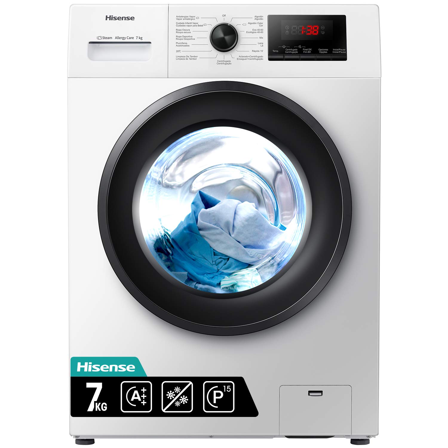 Hisense-WFPV7012EM-Lavadora-con-Vapor-anadido-Carga-Frontal-7-Kg-1200-rpm-15-Programas-Control-de-balanceo