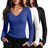 Neer 3 Pack Women Long Sleeve Underscrubs Shirt V Neck Slim Fitted Scrub Undershirts Comfort Nurse Fall Layering Tees Tops