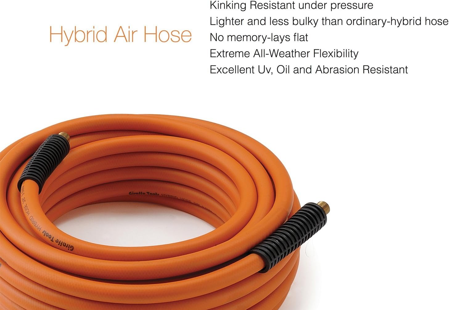 Hybrid Air-Hose 3/8 in. x 50 FT.1/4 in. MNPT Fittings, 300 PSI, Lightweight Flexibility Polymer Hose by Giraffe - - 