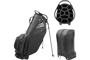 BOBOPRO Golf Stand Bag 14 Way Full-Length Dividers with Stand, Lightweight Waterproof Golf Bag, 8 Pockets, Cooler Pouch,Golf Club Bag for Men, Dual Strap, Rain Hood, Black