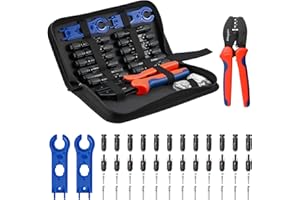 BougeRV Solar Crimper Tool Kit - Crimper, 12 Pairs Connectors, 2 Spanner Wrench for 14-10 AWG Solar Panel Cable Wire Crimping PV Assembly and Installation