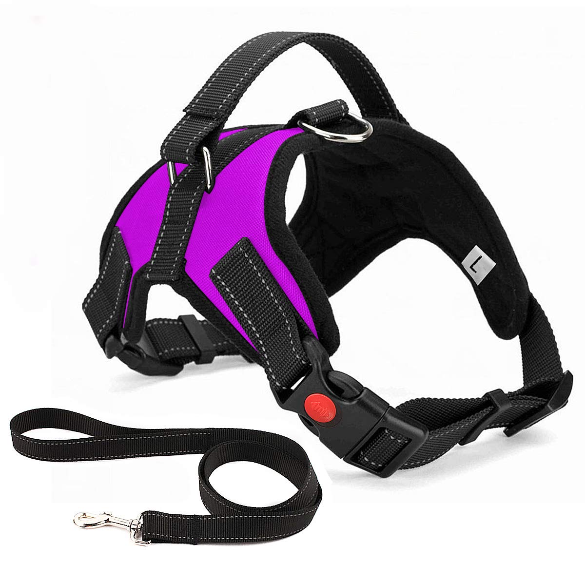 Musonic No Pull Dog Harness Breathable Adjustable Comfort Free Leash Included for Small Medium Large Dog Best for Training Walking S Purple