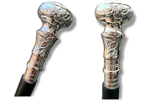 Siddhivinayak Overseas Vintage Silver Brass Handle Victorian Fold able Wooden Black Walking Stick Cane Ideal Gift Men Canes Sticks Handcrafted Best Wood for Mens Women Senior Fancy Fold able