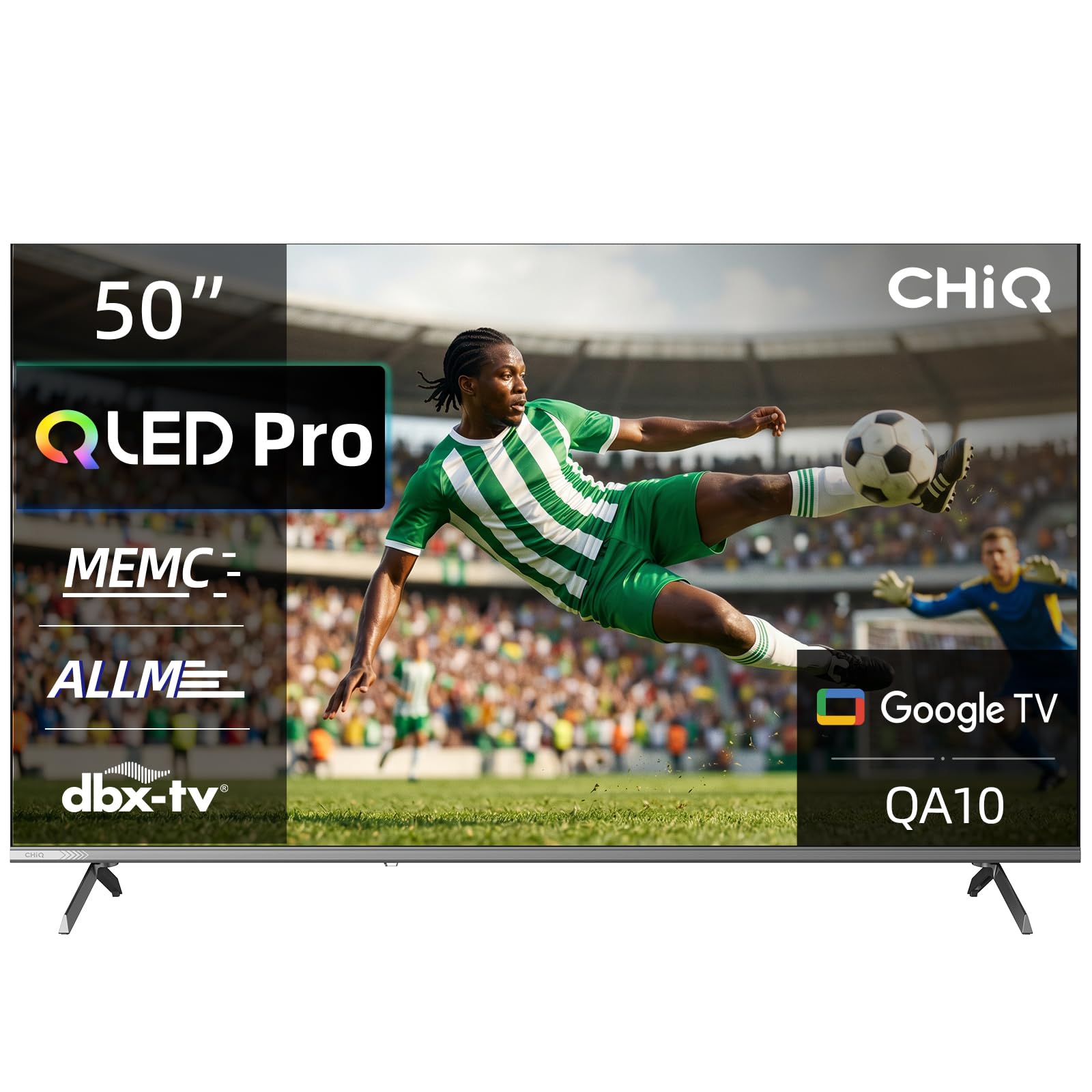 CHiQ 50QA10 50 Zoll(126 cm) 4K UHD QLED Smart Google TV,HDR10,DLG 120Hz*(Software-Enhanced), mit VRR & ALLM, Dolby Audio,Chromecast,Kompatibel mit Apple AirPlay,Integrierter Google Assistant