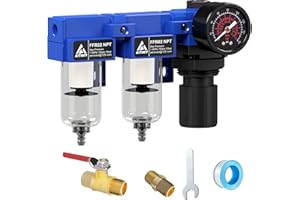 ATINY 1/4" NPT Compressed air Dryer,Air Pressure Regulator Filter Combo,Air Compressor Filter Dryer,5 and 5 Micron Filter Cartridge,Semi-Auto Drain, Metal Bracket-Blue