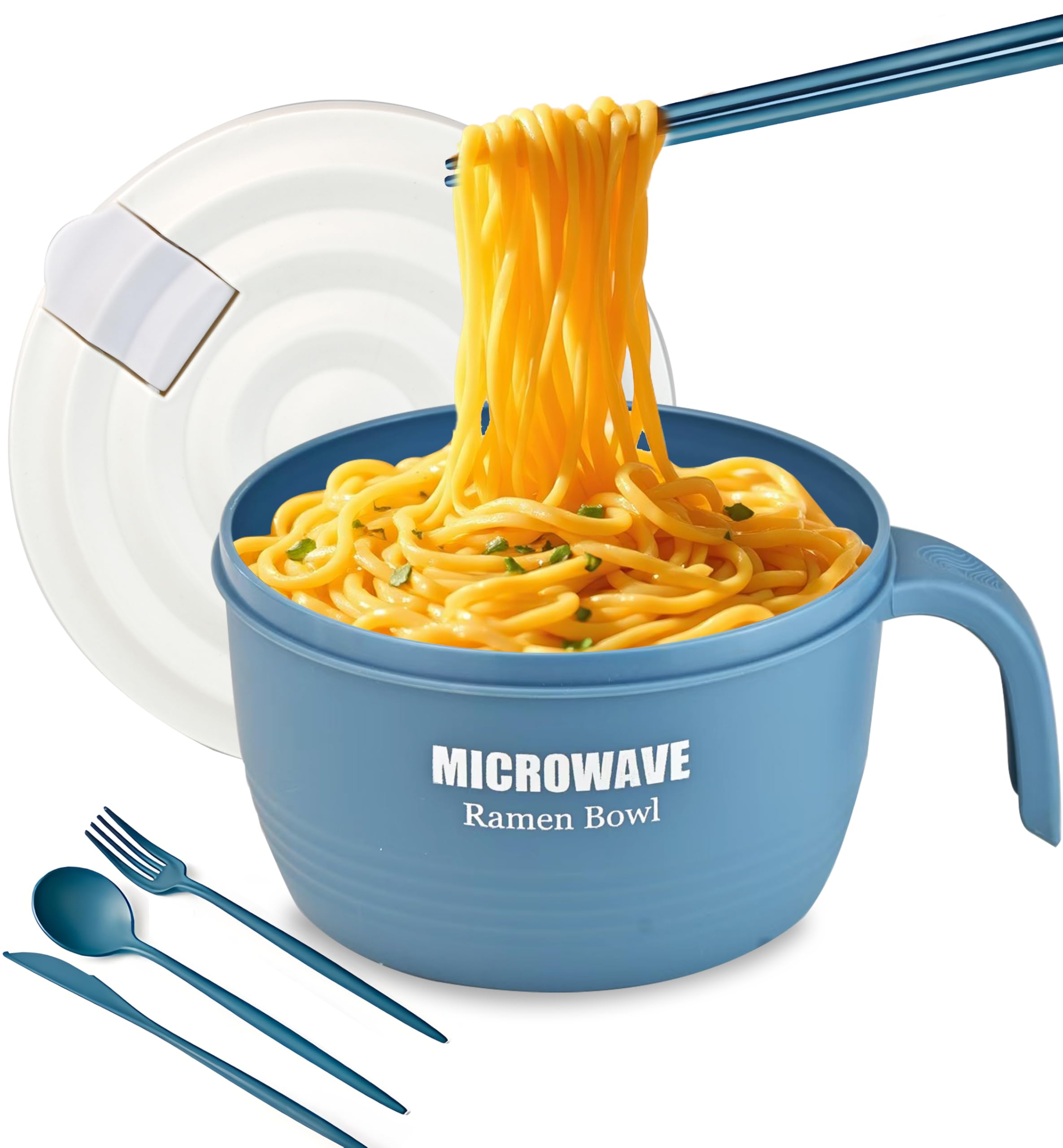 Layron Large Ramen Bowl, Ramen Noodle Bowls Microwavable 45 oz, Ramen Cooker, Microwave Pasta Cooker, Ramen Bowl Microwave Gift for College Boys Girls Male Female Dorm Room (blue)