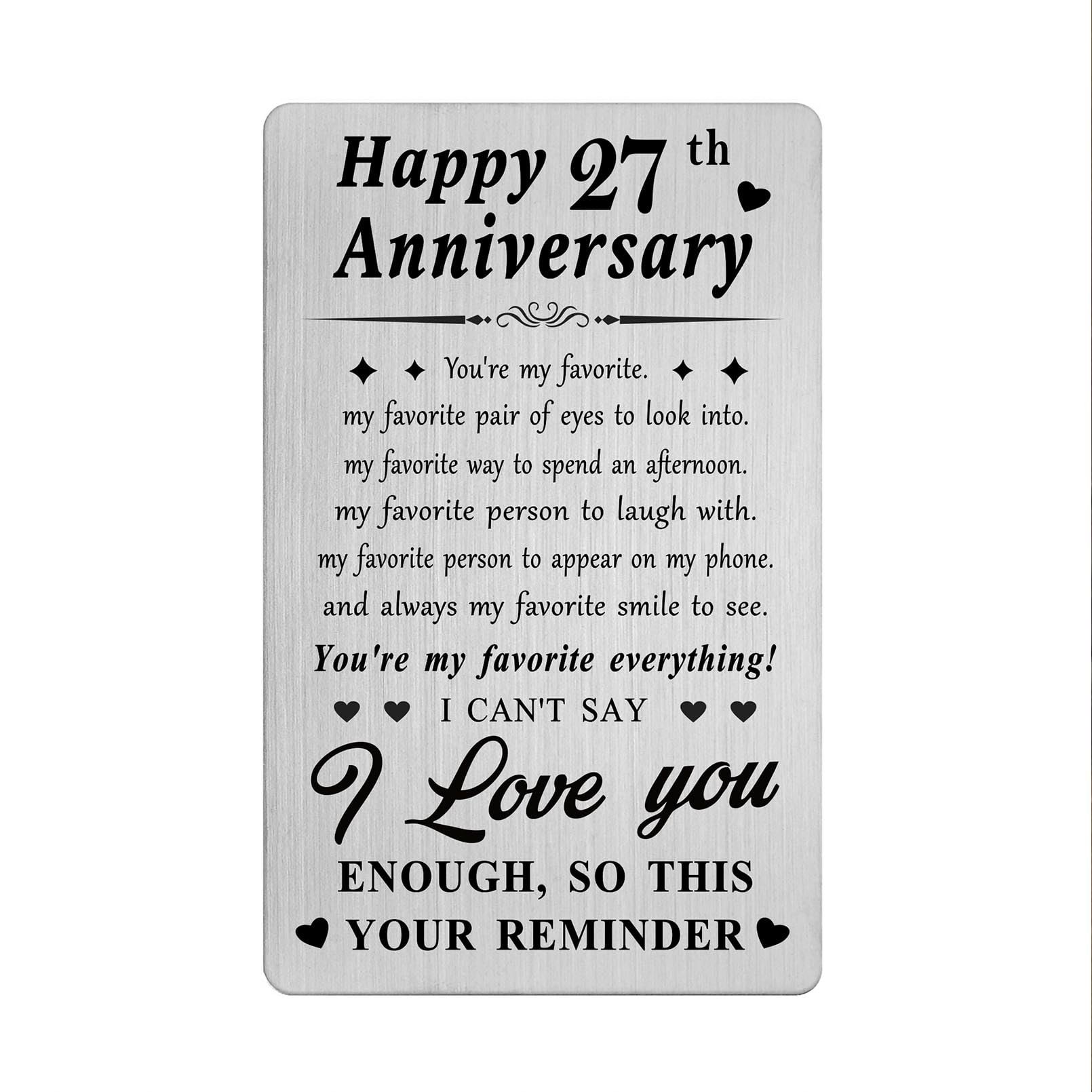 Richesele 27 Years 27th Anniversary Decorations Gifts for Men Women Him - Happy 27 Year Wedding Anniversary Engraved Wallet Card for Husband Wife Her Boyfriend