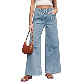 EGOCKAL Women's Wide Leg Jeans Trendy High Waisted Stretchy Jeans with Drawstring Elastic Waist Denim Pants