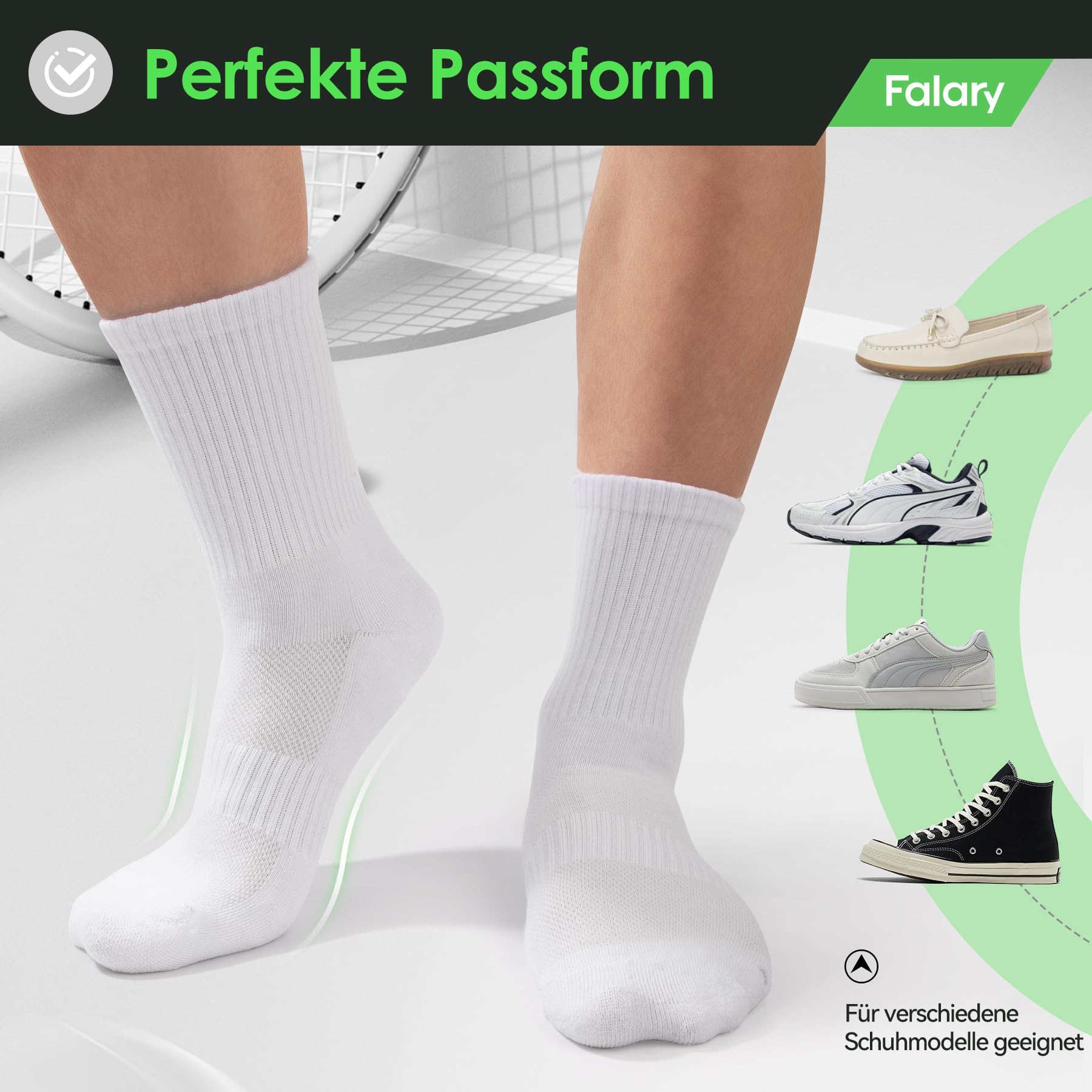FALARY Tennissocken Socken Herren 39-42 Sportsocken,Damen Laufsocken Wandersocken Atmungsaktive Baumwollesocken Weiß 3 Paar 5
